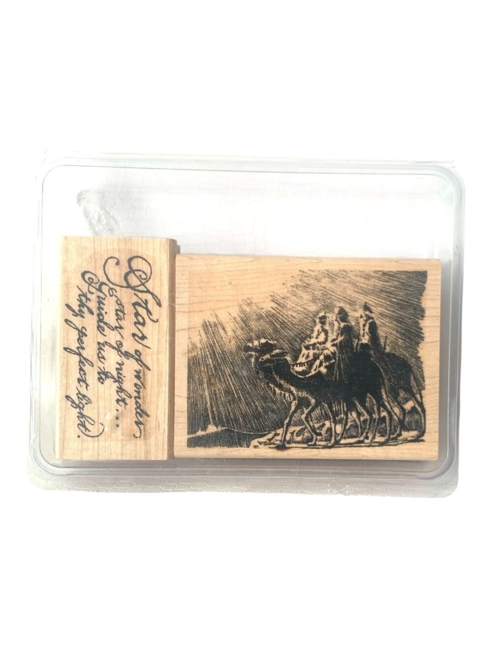 2 Vintage Wood Rubber Stamps Silent Night Church Scene Verse Retired Stampin Up